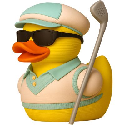 Golfer Duck Figurine with Club & Sunglasses – Sports-Themed Duck Sculpture for Desk, Shelf & Gift Display – 3D Printed in Canada — 3D Printed Collectible by 3DCentral