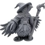 Crow Conjuror Figurine – Fantasy Wizard Crow Statue with Staff