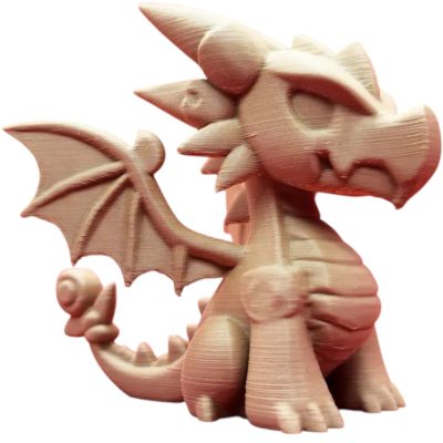 Wood-Carved Dragon Toy #1 – Playful Fantasy Figurine with Spiral Tail & Rounded Wings – Cute Desk or Shelf Decor – 3D Printed in Canada — 3D Printed Collectible by 3DCentral