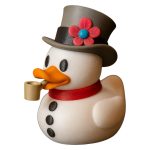 Frost Snowman Duck Figurine – Winter Holiday Decor with Top Hat, Pipe & Scarf – Cute Collectible Display Duck for Desk or Shelf