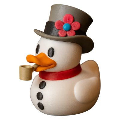 Frost Snowman Duck Figurine – Winter Holiday Decor with Top Hat, Pipe & Scarf – Cute Collectible Display Duck for Desk or Shelf – 3D Printed in Canada — 3D Printed Collectible by 3DCentral
