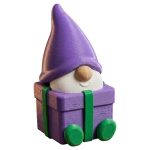 Gift-Wrapped Gnome Figurine – Whimsical Holiday Shelf Decor with Purple Hat & Green Accents – Cute Collectible Decoration for Gnome Lovers