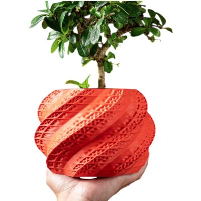 Shell Planter Pot – Spiral Textured Decorative Pot for Succulents, Bonsai, or Faux Plants – Coral-Red Modern Indoor Planter with Organic Shell Design – 3D Printed in Canada — 3D Printed Collectible by 3DCentral