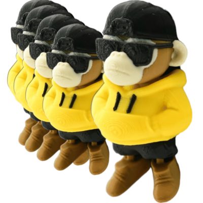 Grumpy Monkey Urban Vibes Articulated Figurines (Pack of 5) – Poseable Mini Streetwear Monkey Figures with Hoodie & Cap for Desk Displays, Dioramas & Collectors – 3D Printed in Canada — 3D Printed Collectible by 3DCentral