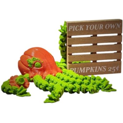 Harvest Lurker Pumpkin Creature – Articulated Fall Dragon with Pumpkin Head and Creeping Vines – Spooky Autumn Shelf Decor for Collectors – 3D Printed in Canada — 3D Printed Collectible by 3DCentral