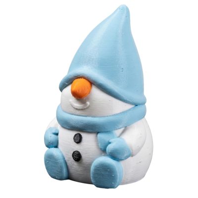 Snowman Gnome Figurine with Blue Hat & Scarf – Cute Winter Holiday Décor for Desk, Shelf or Mantel – Collectible Xmas Decoration – 3D Printed in Canada — 3D Printed Collectible by 3DCentral