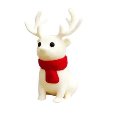 Cute Christmas Reindeer Figurine with Red Scarf – Minimalist Holiday Decoration – 3D Printed in Canada — 3D Printed Collectible by 3DCentral