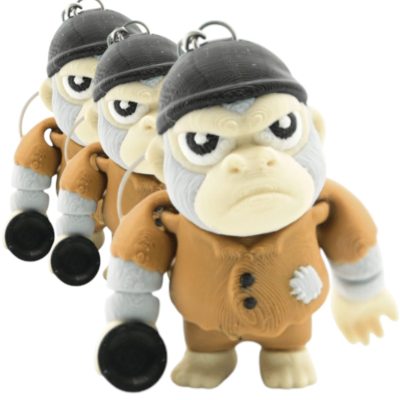 Poor Grumpy Gorilla Articulated Keychain (Pack of 3) – Angry Ape Mini Figurine with Cap & Club for Backpacks, Collectors & Moody Jungle Vibes – 3D Printed in Canada — 3D Printed Collectible by 3DCentral