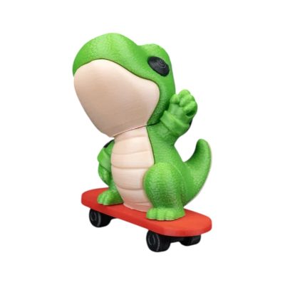 Tony Rawr Dinosaur Skateboard Keychain – Pack of 5 Figurine – Cute Green Dino Riding Red Skateboard – Backpack, Purse, Lanyard or Zipper Accessory – 3D Printed in Canada — 3D Printed Collectible by 3DCentral