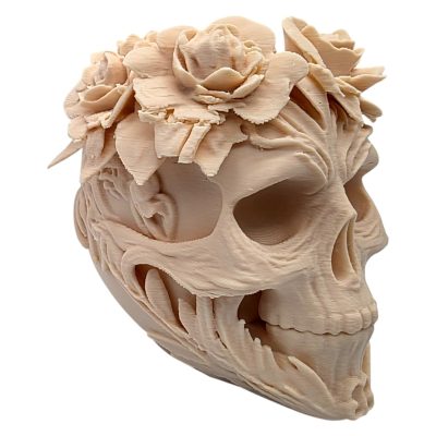 Floral Skull Sculpture with Rose Crown – Gothic Decor for Desk, Shelf, or Altar – Anatomical Skull with Botanical Detail – 3D Printed in Canada — 3D Printed Collectible by 3DCentral
