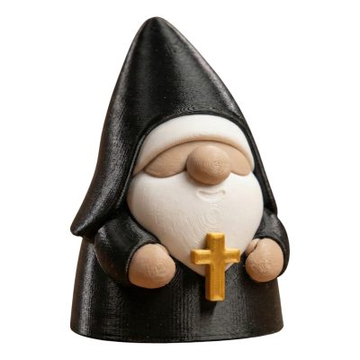 Nun Gnome Figurine Holding Cross – Cute Catholic Decor Statue for Desk, Shelf, or Prayer Corner – Christian Miniature Monk Ornament for Adults – 3D Printed in Canada — 3D Printed Collectible by 3DCentral