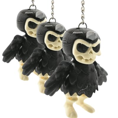 Cobotech Halloween Skeleton Crow Articulated Keychain (Pack of 3) – Creepy Poseable Mini Skull Bird Key Ring for Horror Fans, Gothic Bags & Spooky Decor – 3D Printed in Canada — 3D Printed Collectible by 3DCentral