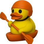 Kayaking Duck Figurine – Funny Duck in Helmet with Paddle & Kayak Base – River Adventure-Inspired Shelf or Desk Décor