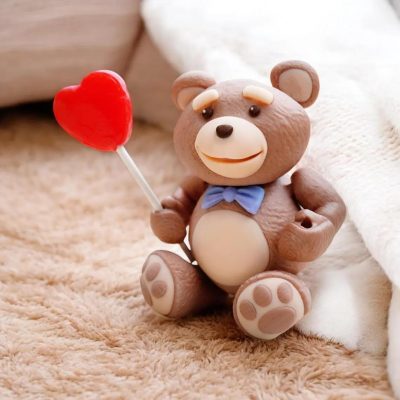 Articulated Teddy Bear Figurine with Heart – 3D Printed Desk Decor for Teens and Adults – Unique Valentine’s Day Collectible – 3D Printed in Canada — 3D Printed Collectible by 3DCentral