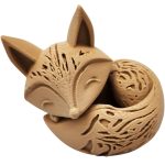 Wood-Carved Sleeping Fox Figurine – Cozy Woodland Animal Sculpture in Wood PLA