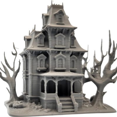 Spooky Mansion Miniature – Haunted House Terrain Model with Twisted Trees for Tabletop RPG, Dioramas, or Display – 3D Printed in Canada — 3D Printed Collectible by 3DCentral
