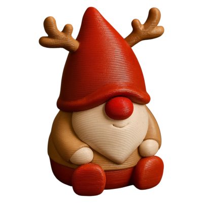 Reindeer Gnome Figurine – Nordic Christmas Decor, Festive Shelf Ornament, Cute Scandinavian Holiday Gnome with Antlers – 3D Printed in Canada — 3D Printed Collectible by 3DCentral