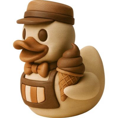 Ice Cream Vendor Duck Figurine – Dessert-Themed Collectible Duck with Waffle Cone & Bow Tie – 3D Printed in Canada — 3D Printed Collectible by 3DCentral