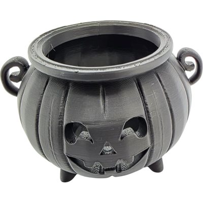 Jack-o-Lantern Cauldron – Halloween Pumpkin Cauldron with Carved Face Design and Curled Handles – Spooky Candy Bowl or Tabletop Decoration – 3D Printed in Canada — 3D Printed Collectible by 3DCentral