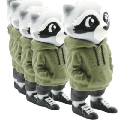Urban Raccoon in Hoodie Articulated Figurines (Pack of 5) – Cute Poseable Trash Panda Minis with Green Sweatshirts for Displays, Dioramas & Animal Lovers – 3D Printed in Canada — 3D Printed Collectible by 3DCentral