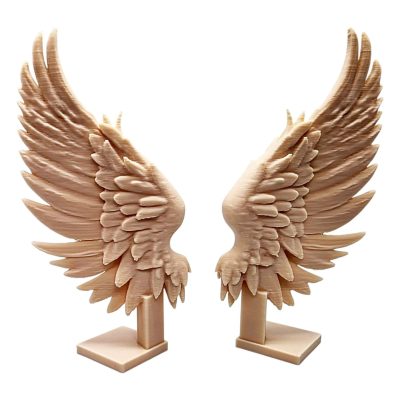 Elegant Angel Wings Figurine Pair on Display Stands – Celestial Feather Sculpture Decor for Shelf, Desk, or Altar – 3D Printed in Canada — 3D Printed Collectible by 3DCentral