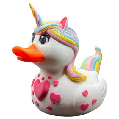 Valentine’s Unicorn Duck Figurine – Cute Rainbow Duckicorn with Hearts for Desk, Shelf, or Bath Display – Whimsical Romantic Decor Gift – 3D Printed in Canada — 3D Printed Collectible by 3DCentral