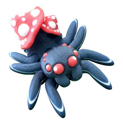 Mushroom Spider Figurine 5-Pack – Articulated Black Spider Fidgets with Red Toadstool Back – Creepy Cute Cottagecore Decor for Teens & Adults – 3D Printed in Canada — 3D Printed Collectible by 3DCentral