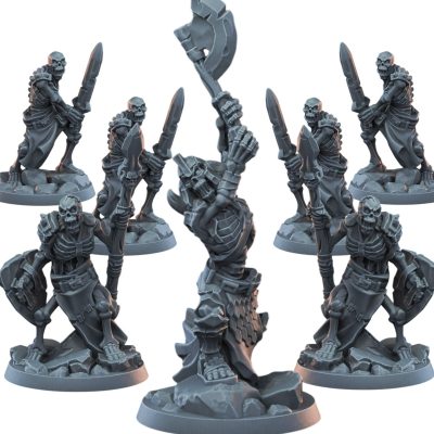 Set of 7 Undead Skeleton Miniatures – Knight, Spearmen & Warriors for Tabletop Fantasy Battles & Painting – 3D Printed in Canada — 3D Printed Collectible by 3DCentral