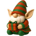 Christmas Elf Gnome Figurine with Present – Festive Holiday Shelf Sitter, Scandinavian Style Christmas Decoration