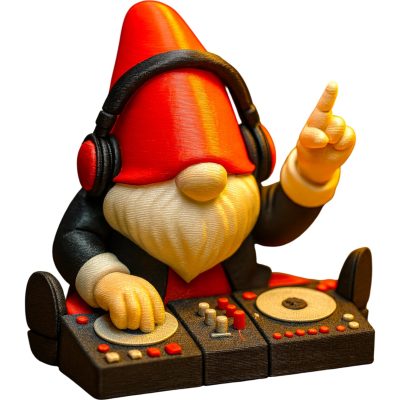 DJ Gnome Figurine with Headphones and Turntables – Funny Garden Gnome Music Decor for Shelf, Studio, or Party Display – 3D Printed in Canada — 3D Printed Collectible by 3DCentral