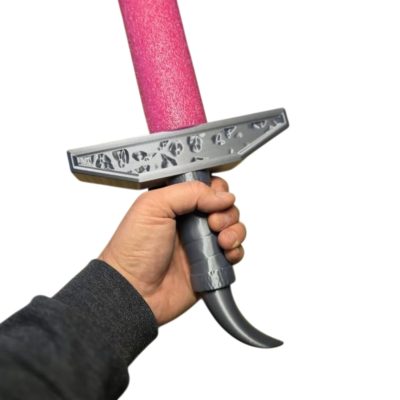 Pitted Fang Pool Noodle Sword Handle – Beast-Inspired Foam Blade Hilt with Curved Pommel & Stone-Textured Guard – 3D Printed in Canada — 3D Printed Collectible by 3DCentral