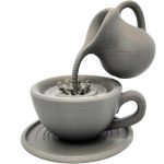 Impossible Pour Illusion Model – Floating Teapot Over Teacup Optical Sculpture, One-Piece Gravity-Defying Design