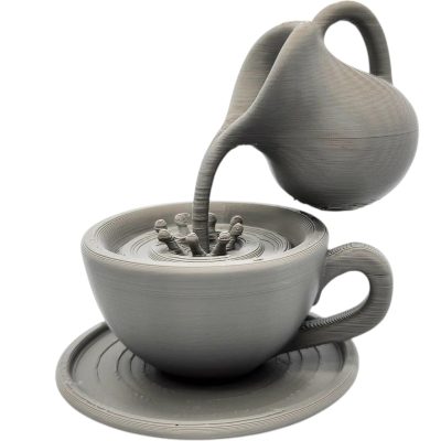 Impossible Pour Illusion Model – Floating Teapot Over Teacup Optical Sculpture, One-Piece Gravity-Defying Design – 3D Printed in Canada — 3D Printed Collectible by 3DCentral