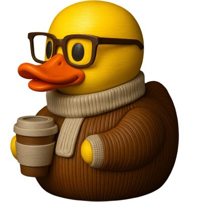 Hipster Duck Figurine with Glasses, Sweater & Coffee Cup – Funny Modern Collectible for Desk or Bookshelf – 3D Printed in Canada — 3D Printed Collectible by 3DCentral