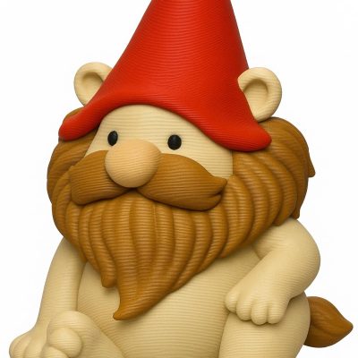 Lion Gnome Figurine – Whimsical Jungle-Inspired Collectible with Red Hat and Furry Mane – Unique Shelf Decor for Animal Lovers and Gnome Fans – 3D Printed in Canada — 3D Printed Collectible by 3DCentral