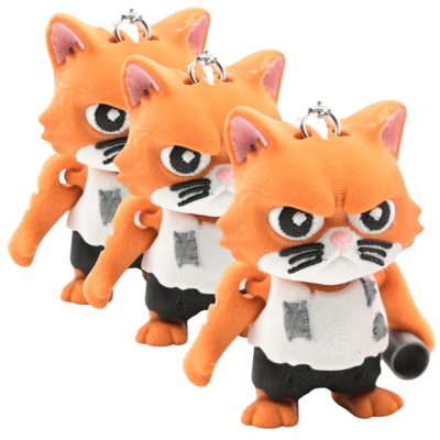 3-Pack Angry Cat Keychains – Articulated Grumpy Cat Figurine with Bat, Funny Fidget Gift for Teens & Adults, Cute Orange Kitty Charm with Keyring & Clip – 3D Printed in Canada — 3D Printed Collectible by 3DCentral