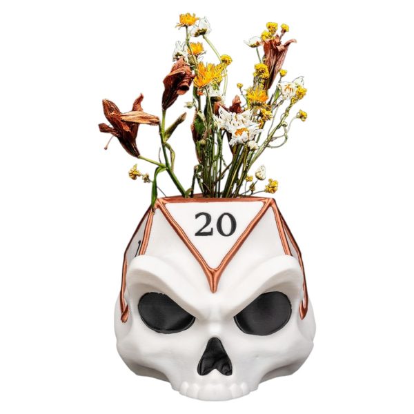 Critical Die D20 Skull Planter – Gothic Fantasy Dice Pot