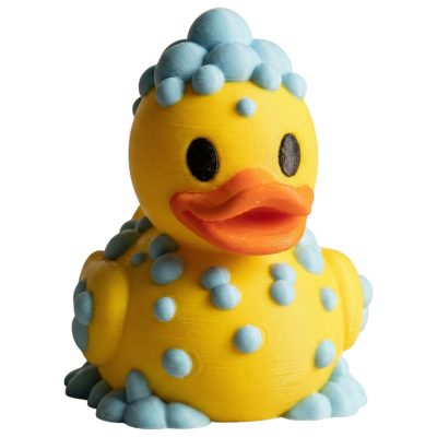 Bubble Bath Duck Figurine – Cute Yellow Rubber Duck Style Collectible with Blue Soap Bubbles for Desk or Bathroom Decor – 3D Printed in Canada — 3D Printed Collectible by 3DCentral