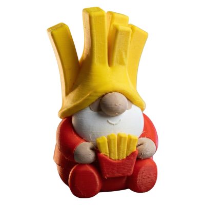 French Fry Gnome Figurine – Funny Fast Food Collectible Gnome Statue for Desk, Shelf, or Tiered Tray Décor – Whimsical Hat & Fries – 3D Printed in Canada — 3D Printed Collectible by 3DCentral