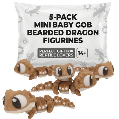 5-Pack Mini Baby Gob Bearded Dragon Figurines – Collectible Poseable Fantasy Reptile Desk Pets for Display, Gifting & Fidget Fun — 3D Printed Collectible by 3DCentral