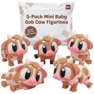 5-Pack Mini Baby Gob Cow Figurines – Cute Collectible Cow Desk Décor Set for Teens & Adults, Kawaii Pastel Calf Figurines for Display, Shelf, or Gifting — 3D Printed Collectible by 3DCentral