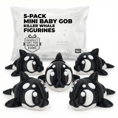 5-Pack Mini Baby Gob Killer Whale Figurines – Cute Orca Shelf Decor, Collectible Sea Animal Figures for Desk, Aquarium, or Display Dioramas — 3D Printed Collectible by 3DCentral