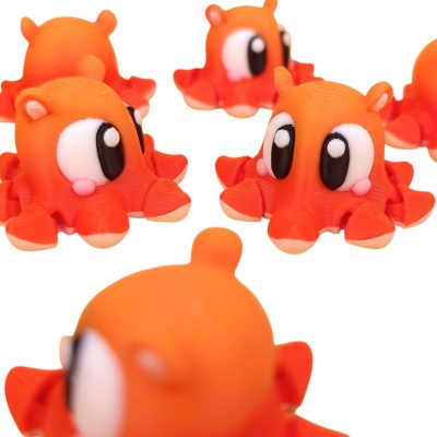 5-Pack Mini Baby Gob Octopus Figurines – Kawaii Orange & Red Collectible Octopi with Big Eyes, Cute Desk Decor or Shelf Display — 3D Printed Collectible by 3DCentral