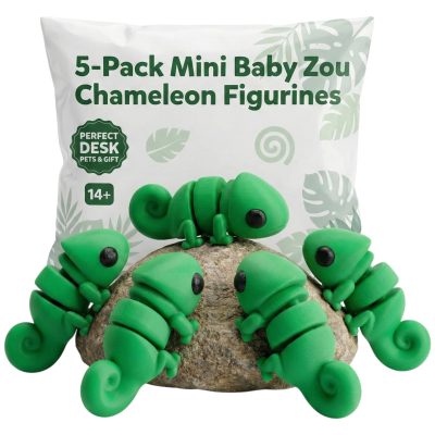 5-Pack Mini Baby Zou Chameleon Figurines – Cute Articulated Lizard Desk Pet for Teens & Adults, Reptile Shelf Decor, Stress Relief Fidget Collectible — 3D Printed Collectible by 3DCentral