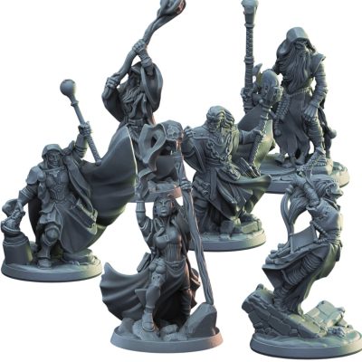 Set of 6 Fantasy RPG Miniatures for Tabletop Roleplaying – Warrior Priest & Mage Characters – Unpainted Models for Painting & Gaming – 3D Printed in Canada — 3D Printed Collectible by 3DCentral