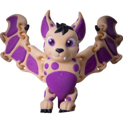 Adorable Articulated Halloween Bat – Poseable Purple & Beige Winged Creature Figurine for Teens & Adults – 3D Printed in Canada — 3D Printed Collectible by 3DCentral