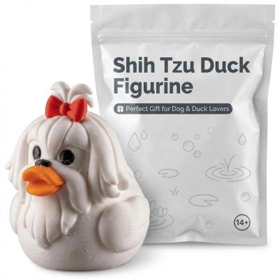 Shih Tzu Duck Figurine – Funny Collectible Dog-Duck Mashup for Desk or Shelf Display – Unique Pet Lover Gift or Conversation Starter