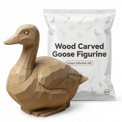 Wood Carved Goose Figurine – Wood Carved Style Nordic Style Carved Animal Decor for Shelf, Desk, or Mantel – Minimalist Decorative Sculpture for Collectors