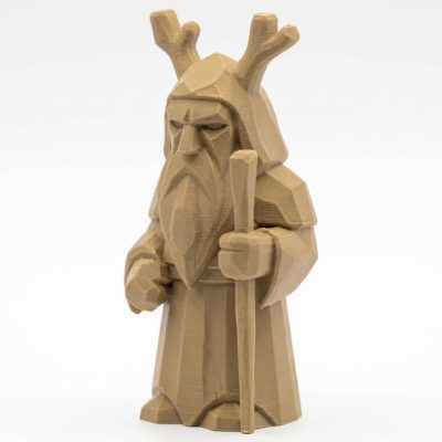 Wood Carved Forest Ancestor Figurine – Wood Carved Like Druid-Inspired Wooden Wizard Sculpture for Shelf Decor, Fantasy Collectors & Pagan Altars – 3D Printed in Canada