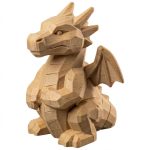 Wood Carved Dragon Figurine – Wood Carved Style Collectible Fantasy Decor for Desk, Shelf, or Display – Unique Polygonal Dragon Statue for Teens & Adults